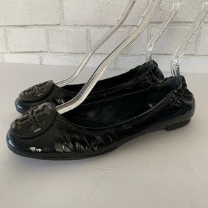 TORY BURCH Reva Black Patent Leather Ballet Flats